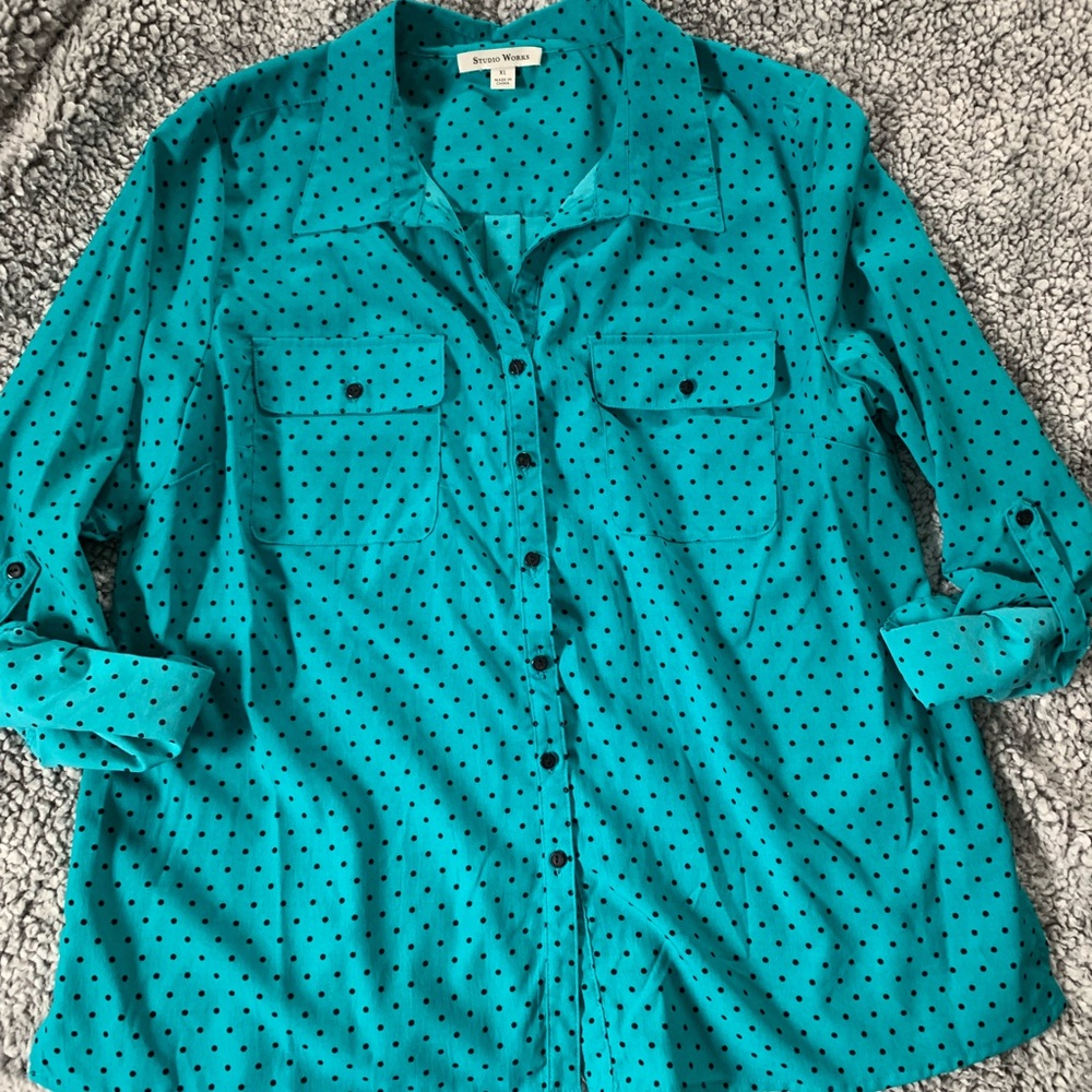Studio works teal polka dot blouse